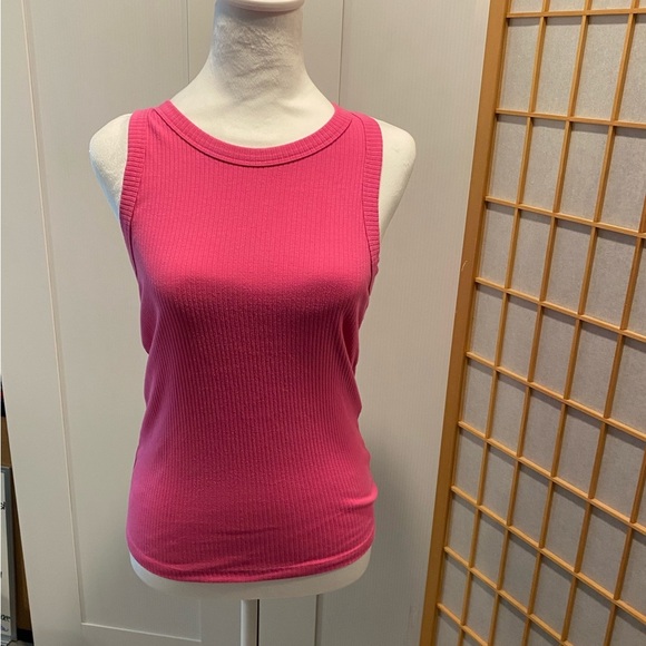 GAP Women's Soft Stretch Ribbed High Neck Line Ribbed Pink Tank Top, Small - Picture 1 of 3